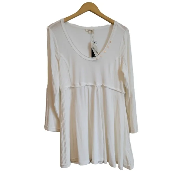 EMPIRE WAIST NWT Mini Dress Cream Off-White Babydoll Boho Tunic Mystree Medium - Picture 2 of 9